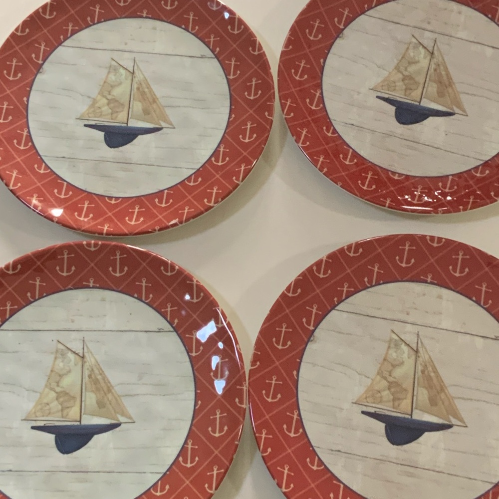 Nautical Sailboat Decorative Plate Set - ,4 napkins and napkin rings!